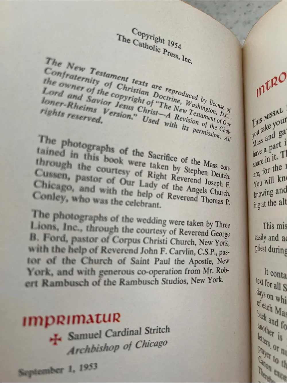 Vtg 1954 The Catholic Missal The Catholic Press Chicago Religious JP O’Connell